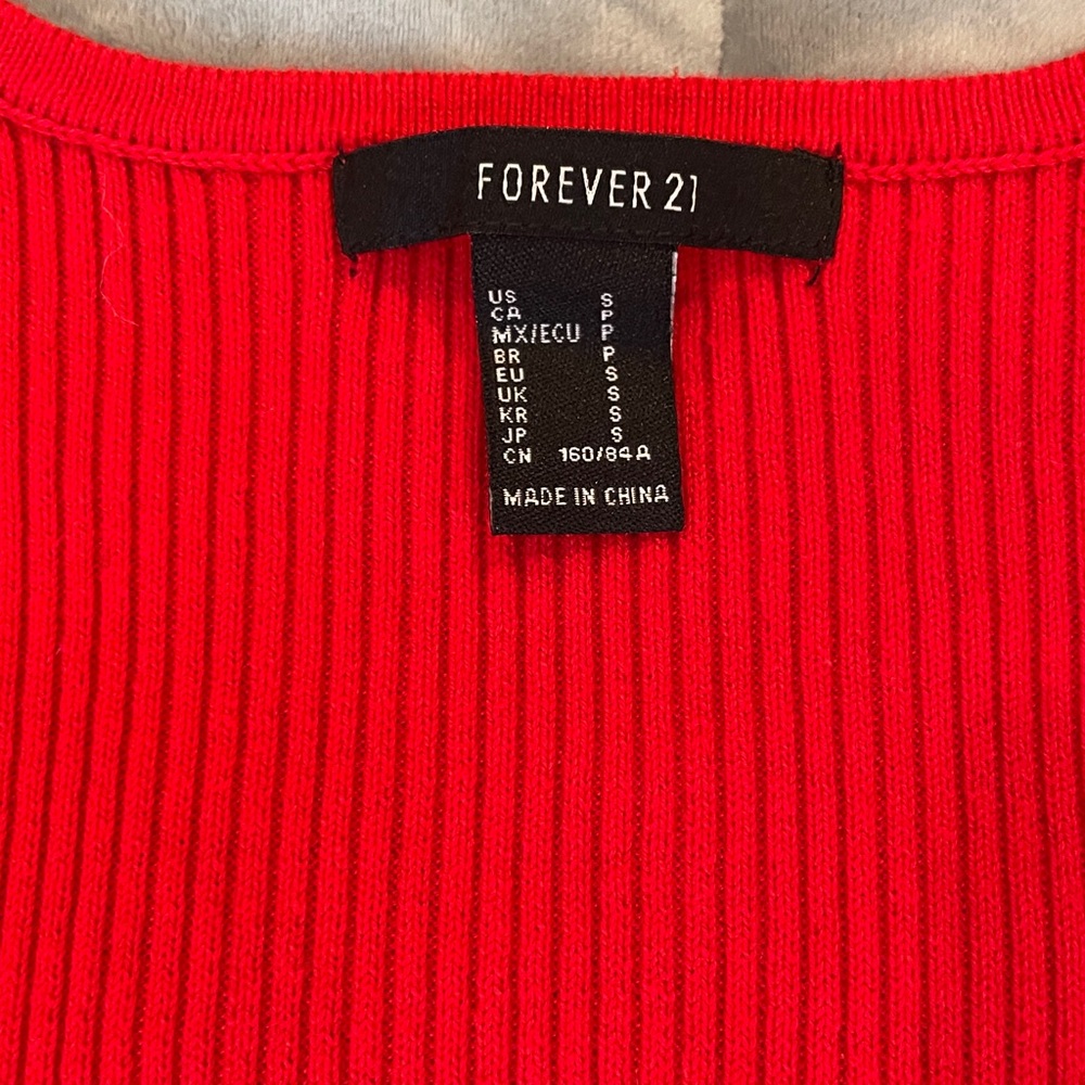 Forever 21 Red Ribbed V-Neck Sweater - Picture 3 of 6